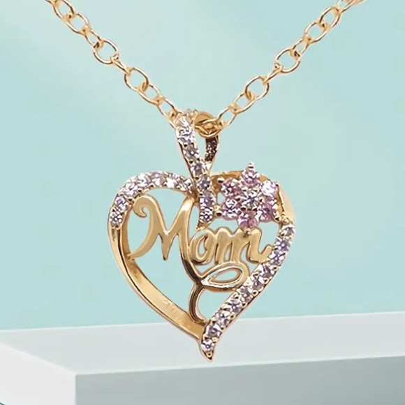 Mom Heart Gold Toned Diamond Flower Necklace - Picture 5 of 5